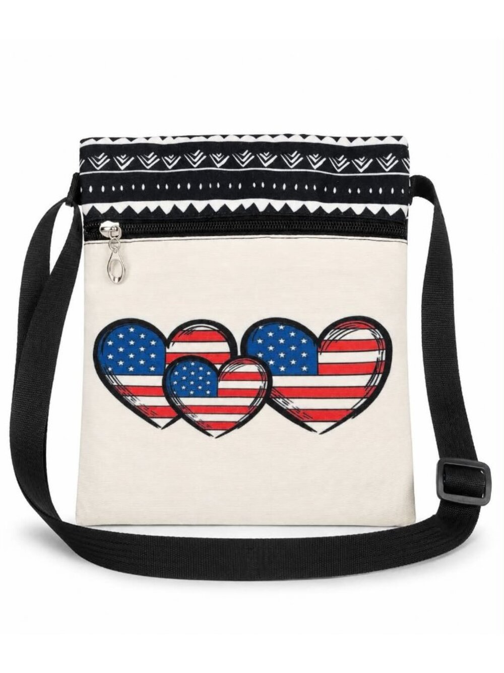 Patriotic American Flag Hearts Crossbody Bag